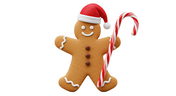 istock Isolated Gingerbread Man with Santa Hat Holding Candy Cane 2211941421