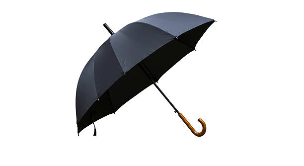 istock Isolated Classic Black Umbrella with Wooden Hook Handle for Rain Protection 2211941894
