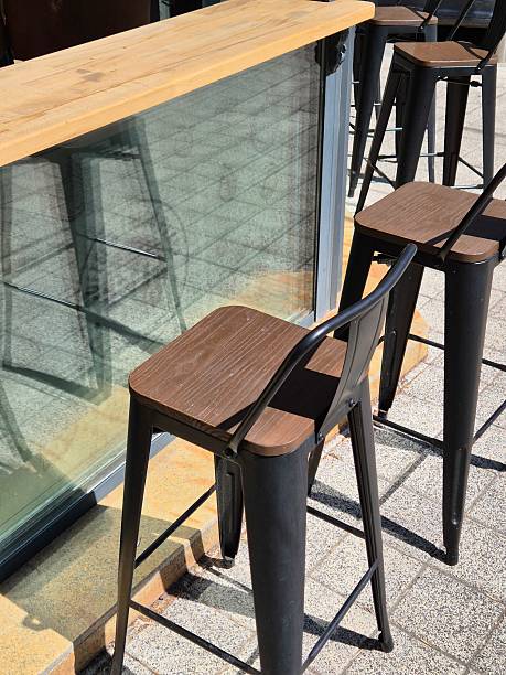 interior details with high chairs and a wooden bar