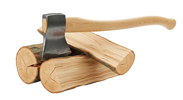 istock Isolated Axe Leaning on Stack of Cut Wood 2211945320