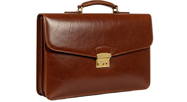 istock Isolated Brown Leather Briefcase with Brass Details 2211945401