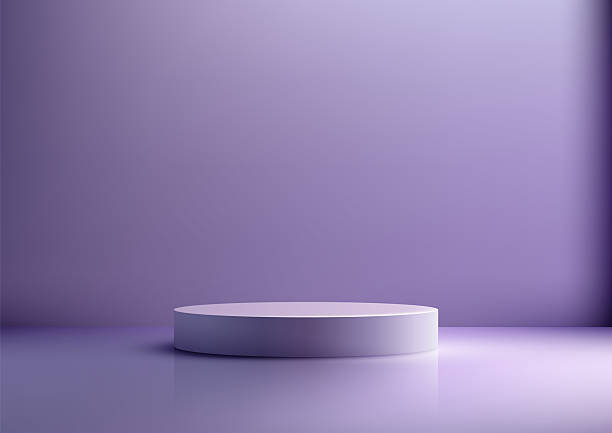 istock light purple 3d podium stand mockup on reflective surface, modern product display showcase isolated on purple backdrop 2211946837