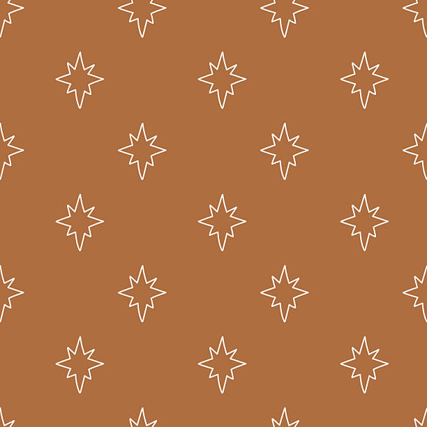 Seamless pattern with geometric star on warm brown background. Hand drawn vector illustration for wrapping paper, textile, fabric.
