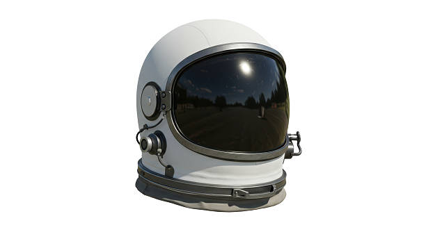 Isolated Detailed White Astronaut Helmet with Visor Reflecting Space