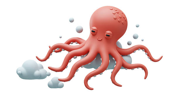 3D rendering of a red octopus isolated on a white background