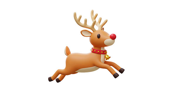 Isolated Cartoon Reindeer Running with Bell