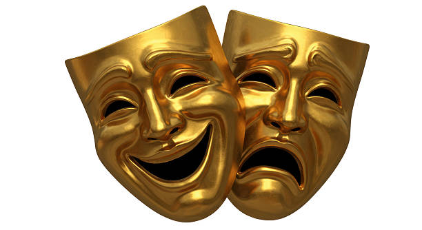 Isolated Golden Comedy and Tragedy Masks