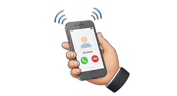 Isolated Hand Holding Smartphone with Incoming Call Screen
