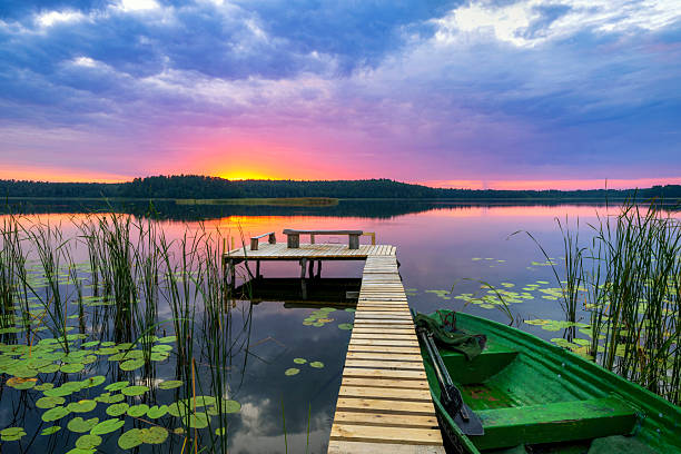 Beautiful summer sunset over the lake