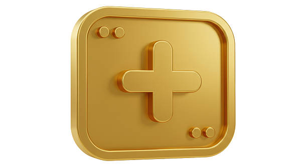 Isolated Golden Plus Sign Icon on a Rounded Square