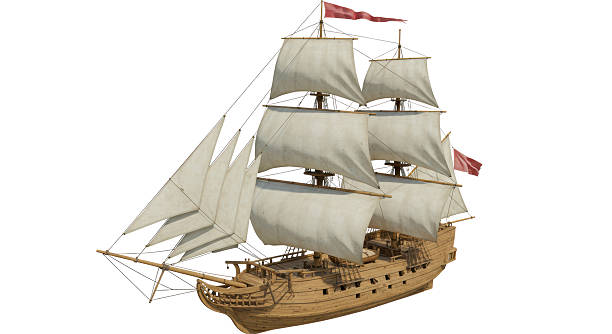 istock Isolated Antique Ship with Sails Naval Vessel 2211955549