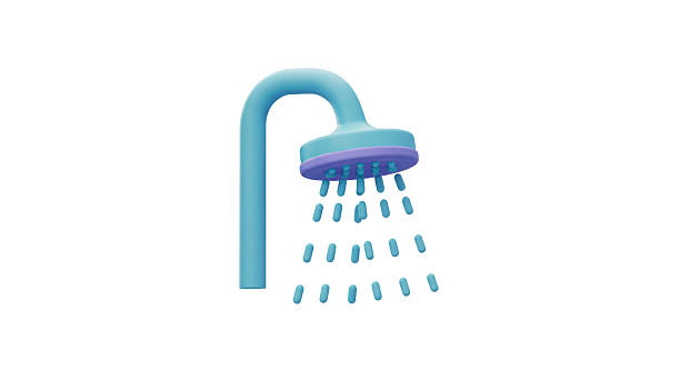 Isolated Shower Head with Flowing Water 3D Render