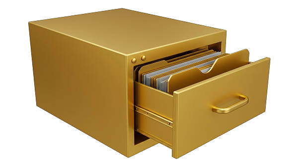 Filing cabinet with open drawer on white background. Isolated 3D illustration