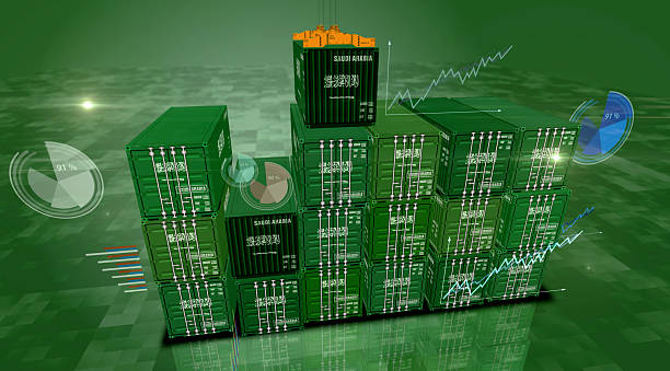 istock Saudi Arabia export cargo containers with charts and diagrams 2211960308