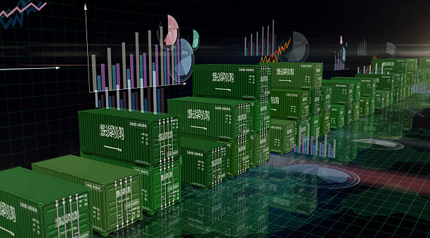 istock Saudi Arabia export cargo containers with charts and diagrams 2211960481