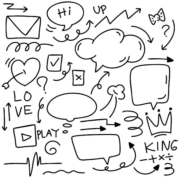 istock set different hand drawn element. Collection of arrows, crowns, circles, doodles and bubble on white background. Vector graphic design 2211963313