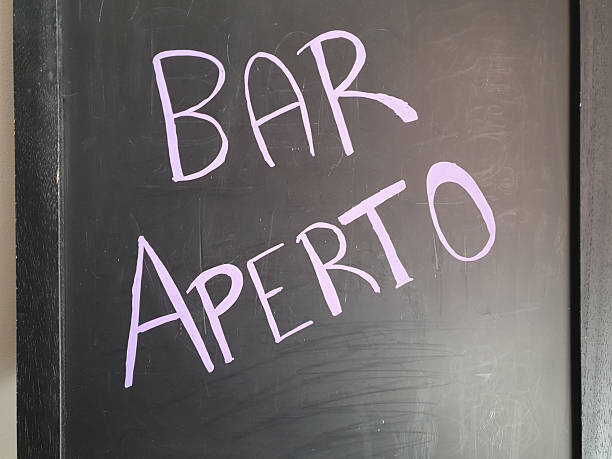 bar aperto transl. bar open sign on a blackboard