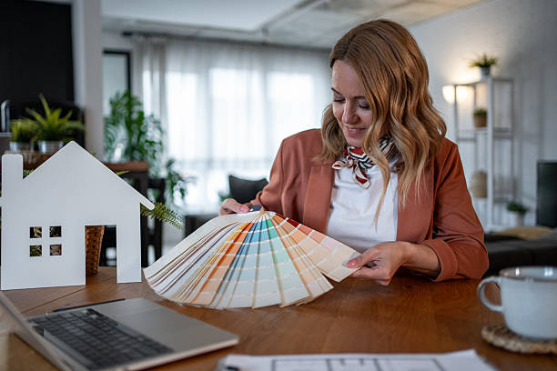 istock Interior designer choosing colour palette for home renovation project 2211966756