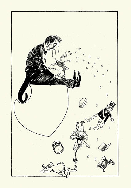 Victorian cartoon caricature, Man crying on having to spend money on christmas toys, German, 19th Century 1893