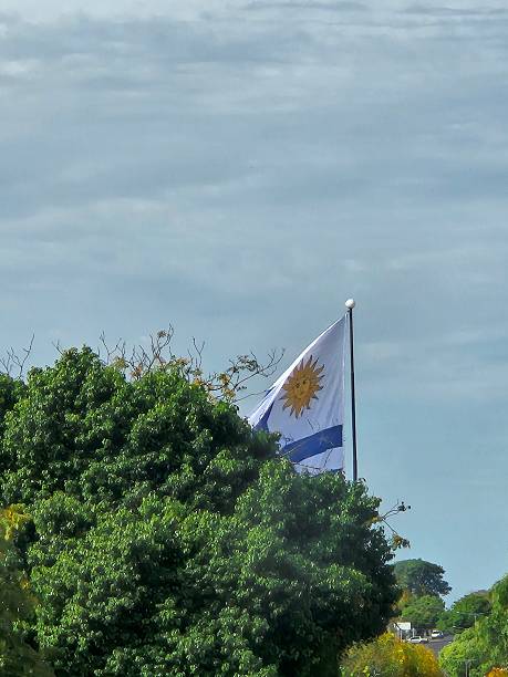 istock flag of Uruguay on a blue sky 2211970645