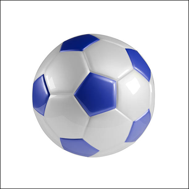 istock Realistic soccer ball or football ball on white background. White and blue leather effect 3d Style vector Ball isolated on white background 2211974179