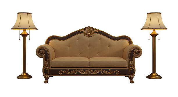 Old fashioned armchair in red velvet, isolated on white. Shot taken with mobile device.