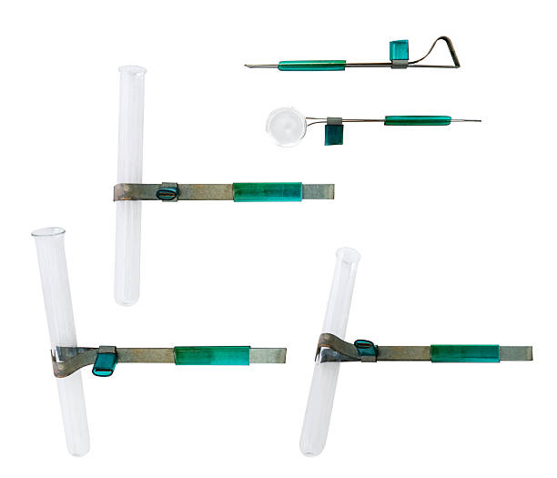 Glass analysis equipment sitting in a row on a counter by a window in a scientific laboratory