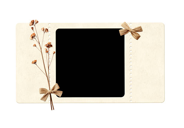 istock Nostalgic scrapbooking template with moodboard photoframe for scrapbooking. Retro frame photo with dry pressed flowers and linen bow. Vintage style mood board layout. Isolated on white background 2211980360