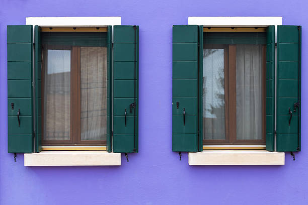 colorful windows in Burano, Italy