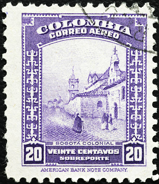 istock Colonial Bogota on old colombian postage stamp 2211984559