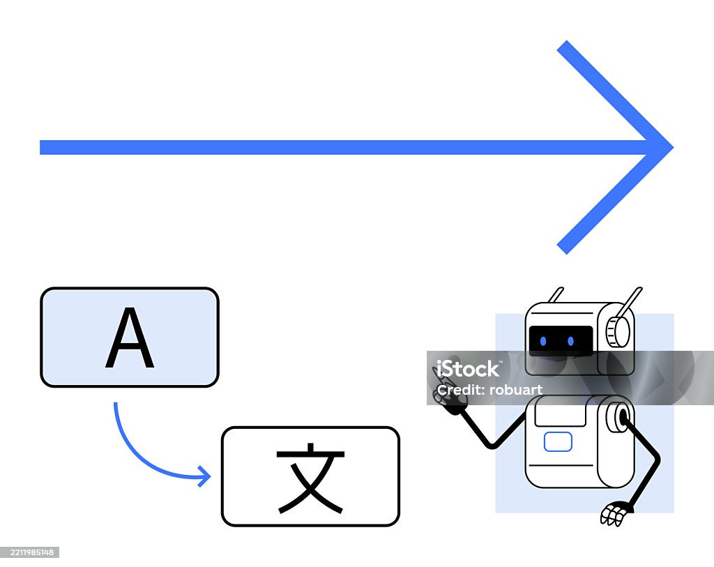 Robot Language Text Robot Translator Converting Text With Directional Blue Arrow Indicating ...