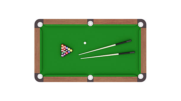 istock billiards top down view of table with poles and balls 2211995360