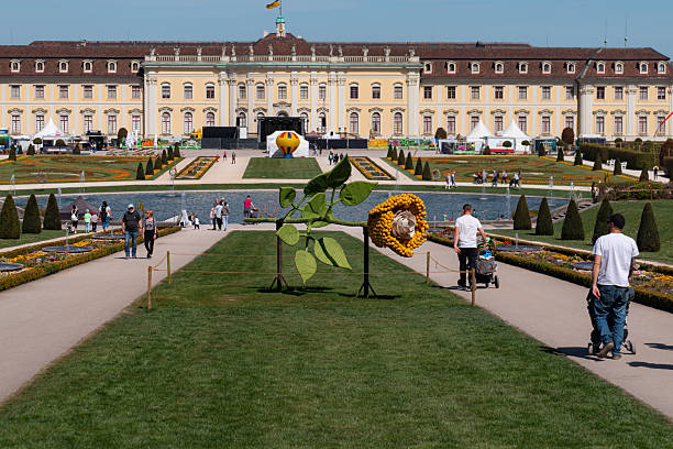 Ludwigsburg, Germany- April 12, 2025: Ludwigsburg Palace (Versailles of Swabia) front view during the Spring Awakening exhibition