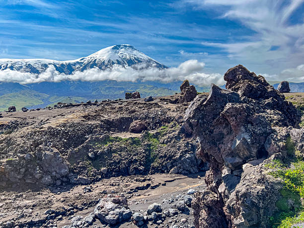 istock Lava fields with a volcano in the background 2212001015