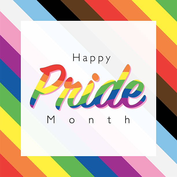 Happy Pride Month with White Frame on Progress Pride Flag Color Square Background LGBTQIA PRIDE concept vector illustration. for template, horizontal poster, background banner and social media pride-month stock illustrations