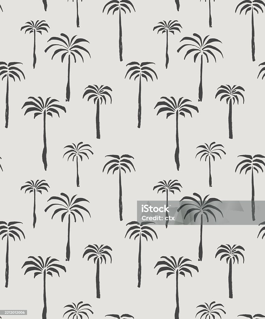 Cool Artistic Palm Tree Brushed Bitmap Seamless Pattern Stock ...