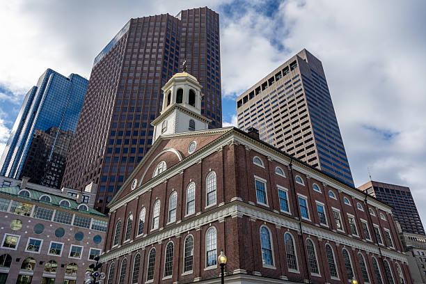 Old State House and buildings in downtown of Boston showing different style of architecture.