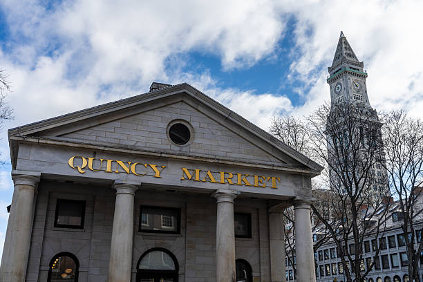 Quincy Market in downtown of Boston on a cloudy day of winter.
