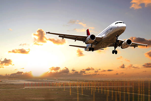 istock Passenger airplane Take off at sunset 2212024206