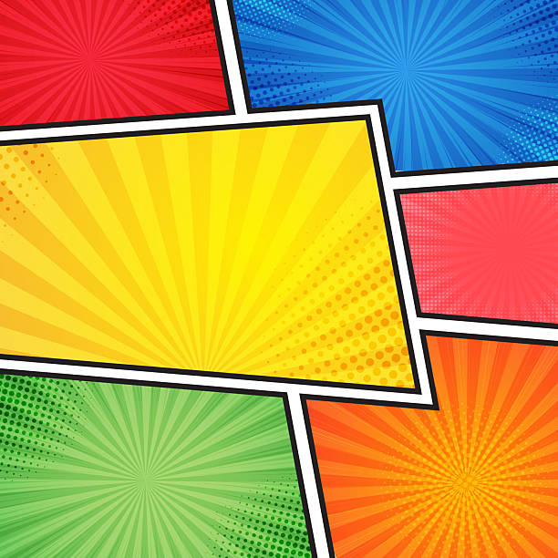 bildbanksillustrationer, clip art samt tecknat material och ikoner med comic book panel scene background. vibrant comic book style panels - serier