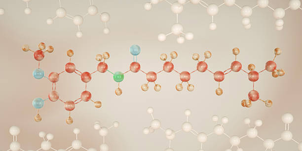 istock Capsaicin or C18H27NO3 molecule structure, chili pepper extract 2212034937