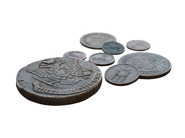 istock Antique Russian Imperial coins isolated on white background 2212039615