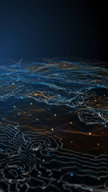 istock Abstract digital data landscape with glowing particles and dynamic lines on a dark background, 3d animation. 2212043862