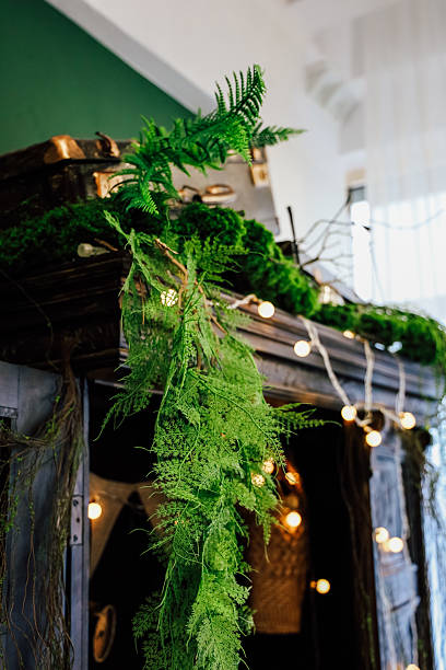 istock Decorative indoor display with greenery and lights in a cozy atmosphere 2212053839