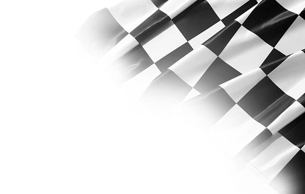Racing flag with black and white checkers on white background