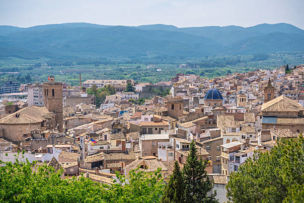 Elevated view of Segorbe rooftops and countryside, Spain