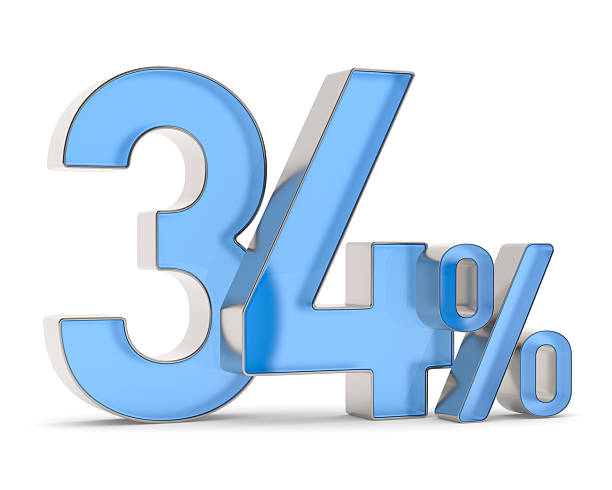 istock Thirty four percent on white background. Isolated 3D illustration 2212067836