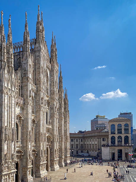 istock Miland Cathedral with front facade and Piazza del Duomo 2212068123