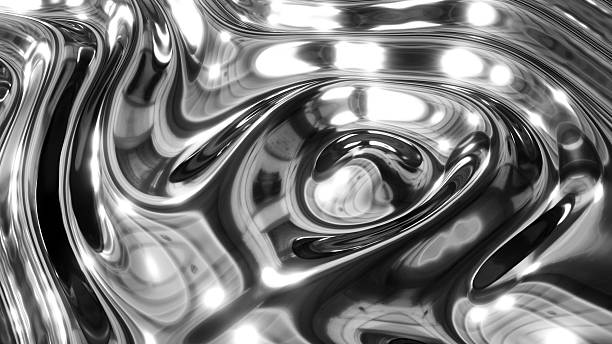 Chrome metal background, shiny and lustrous metal pattern texture, silky liquid chrome waves, 3D render illustration.