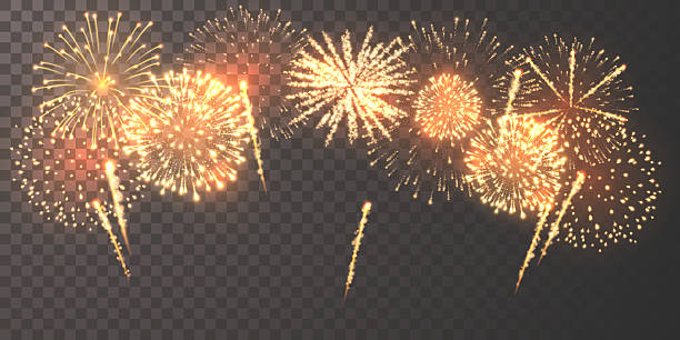 istock Golden Fireworks Explosion on Transparent Background, Perfect for New Year, Celebration, Festival, Party, or Event Design. Bright and Realistic Spark Effect. High-Quality Vector Illustration 2212098611